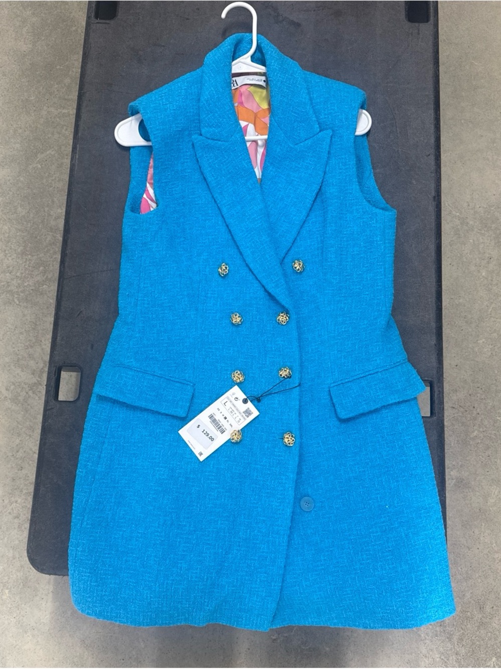 Double-Breasted Sleeveless Blazer Dress in Bright Turquoise